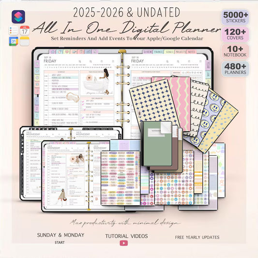 Digital Planner Bundle, 2025,2026 Dated and Undated Digital Planner